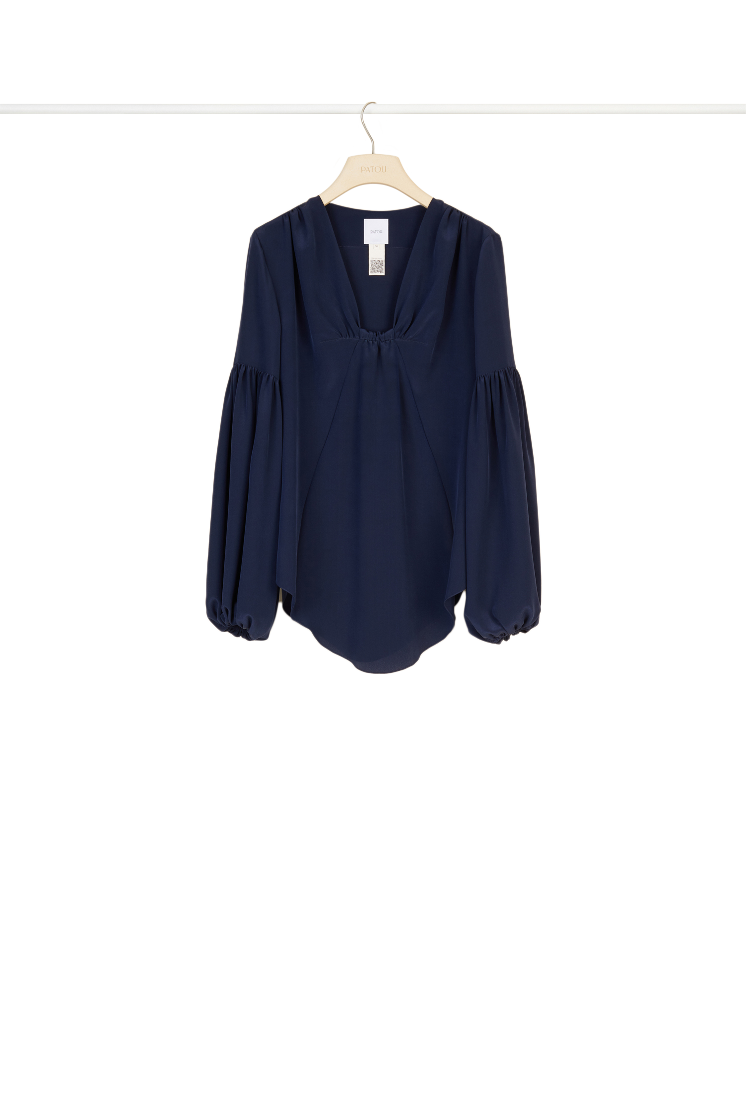 Blouse en soie à manches bouffantes - Bleu Marine