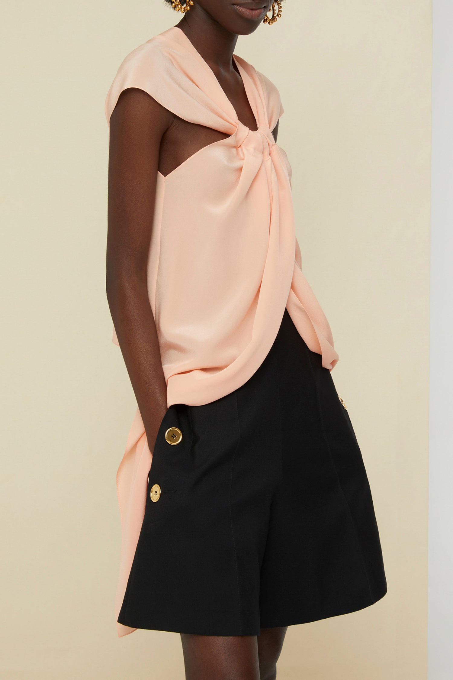 Haut asymétrique en soie - Corail