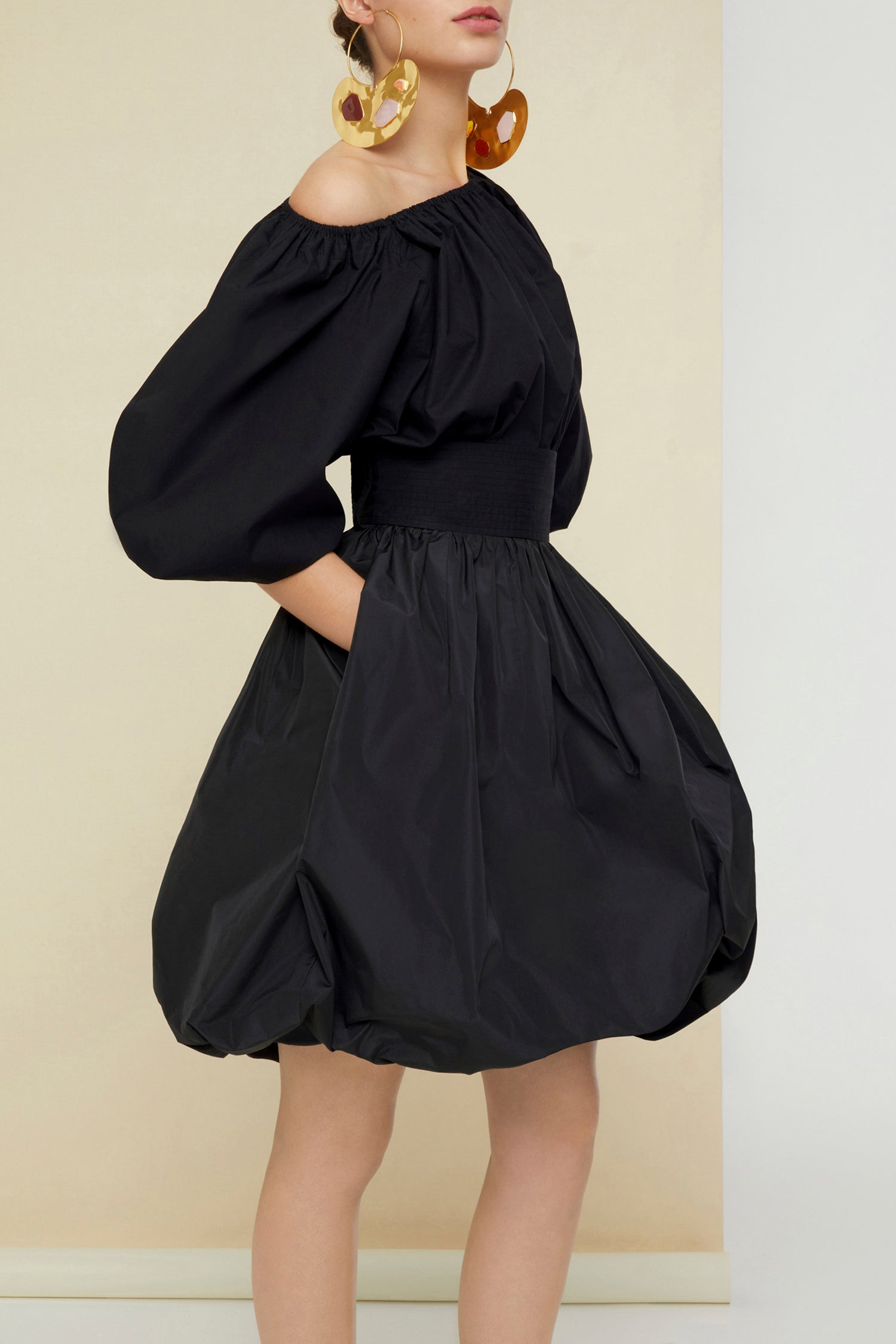 Haut court volumineux en coton - Noir
