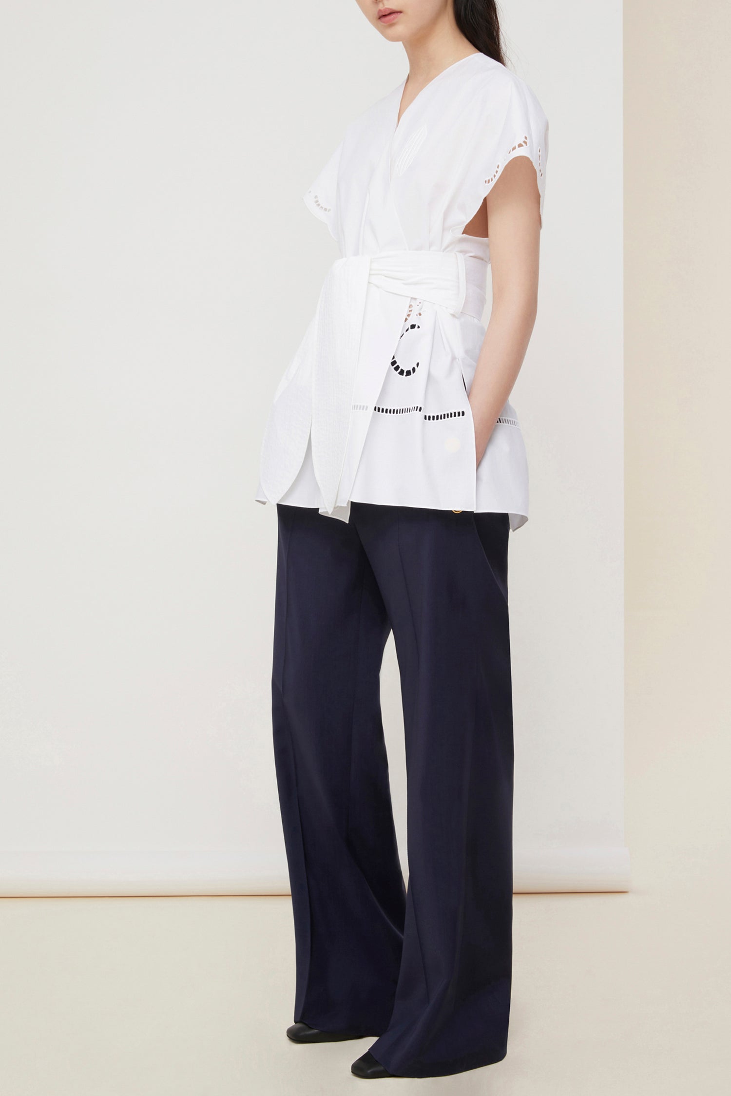Haut en coton à broderie ajourée - Blanc