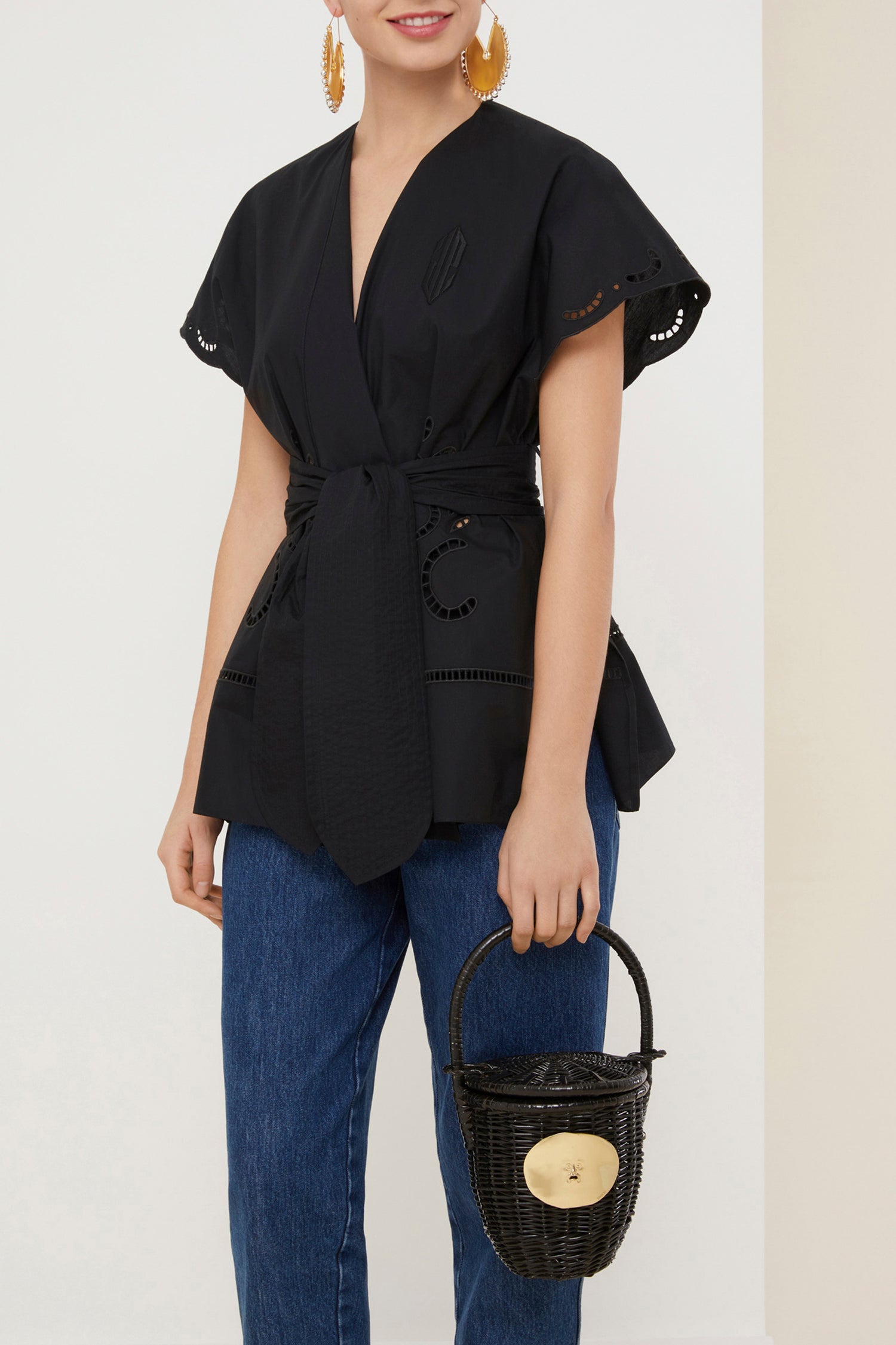 Haut en coton à broderie ajourée - Noir
