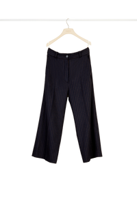 Pantalon droit à rayures - Marine et Terre de Sienne