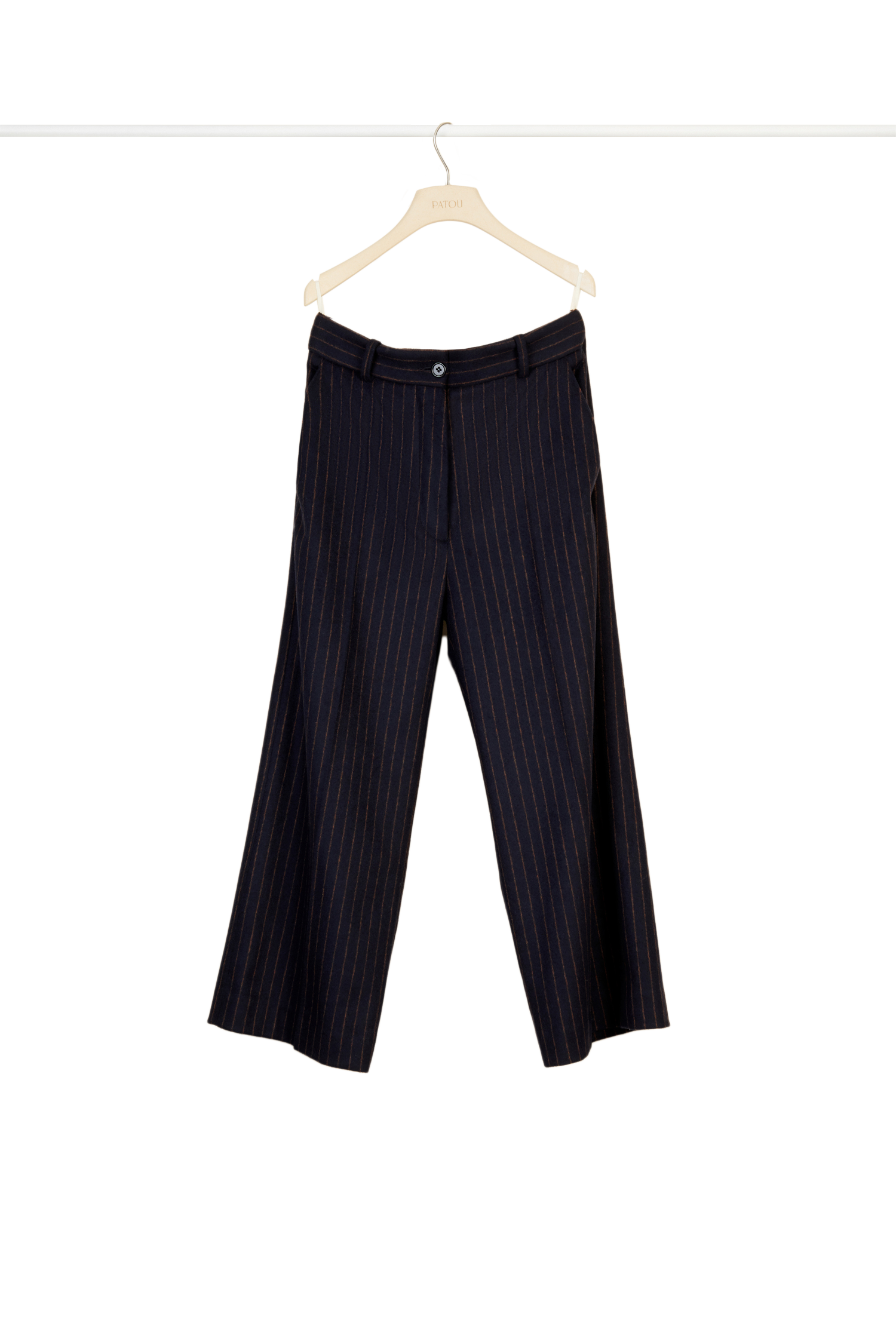 Pantalon droit à rayures - Marine et Terre de Sienne