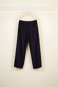 Pantalon droit à rayures - Marine et Terre de Sienne