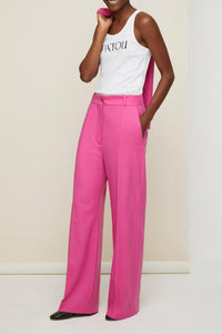 Pantalon droit en laine vierge - Framboise