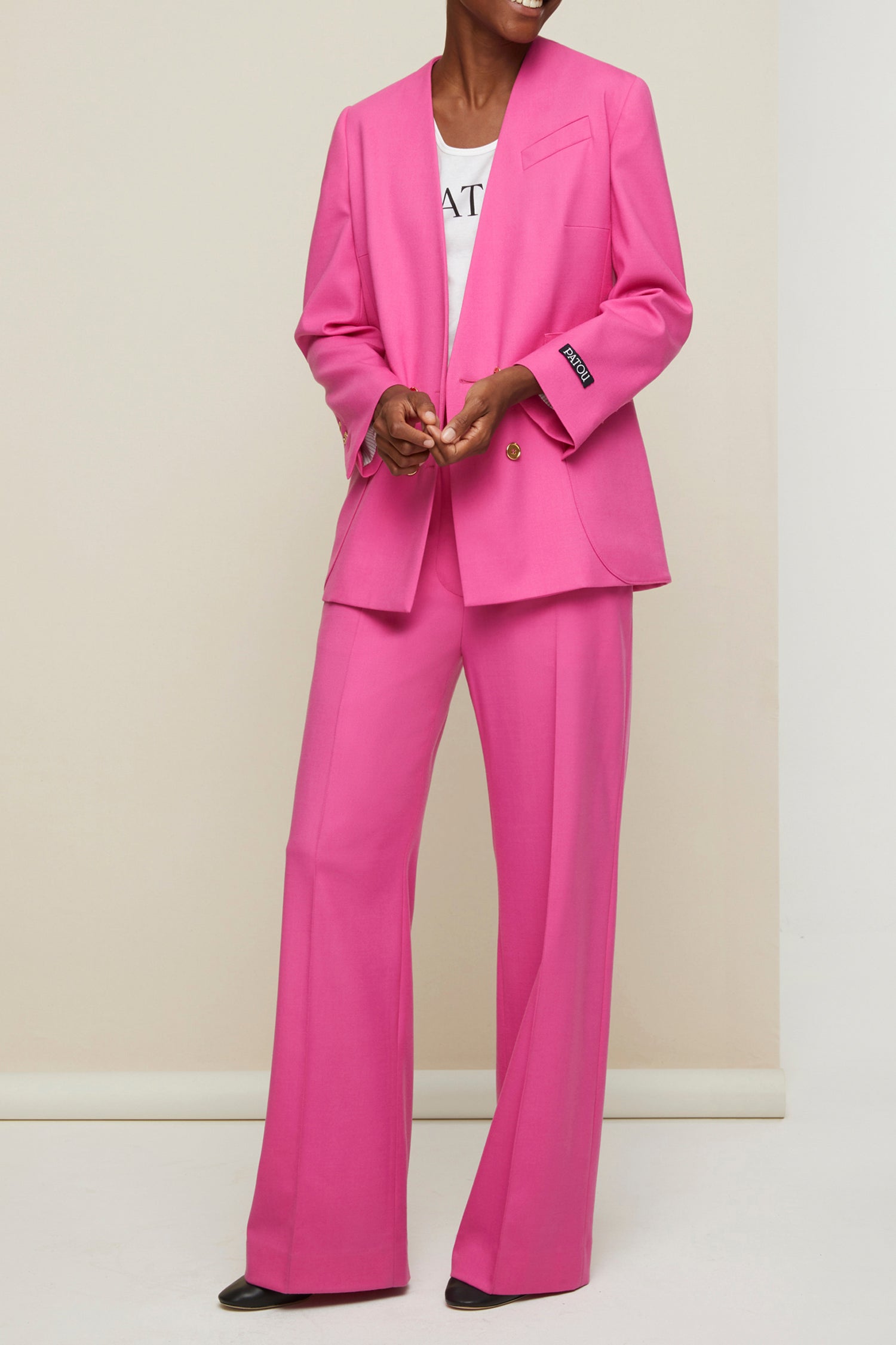 Pantalon droit en laine vierge - Framboise