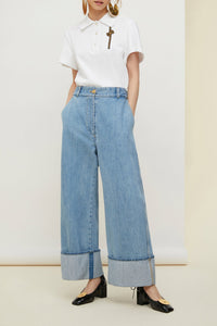 Pantalon en denim bio à revers - Blueberry