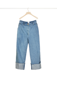 Pantalon en denim bio à revers - Blueberry