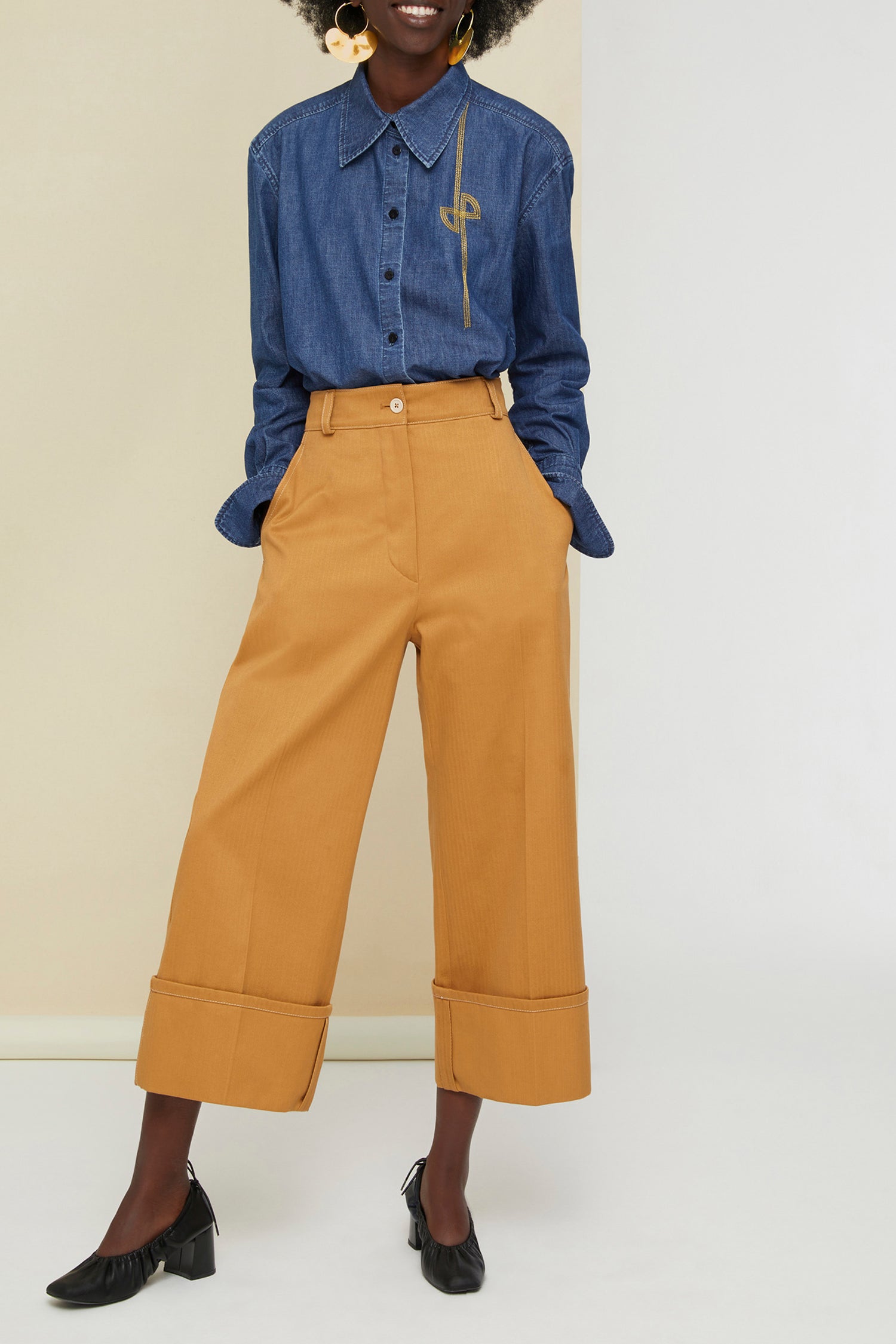 Pantalon iconique en coton chevronné - Cuivre