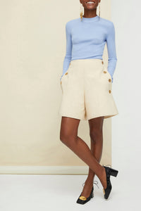 Short en coton à taille haute - Vanille
