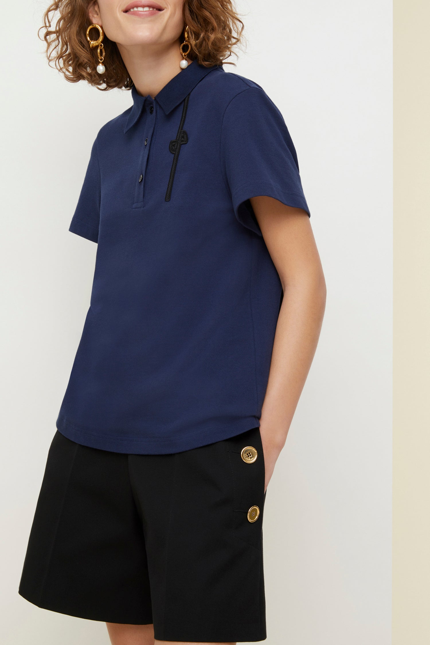 Short en coton à taille haute - Noir