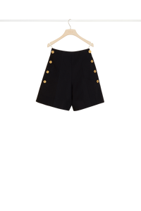 Short en coton à taille haute - Noir