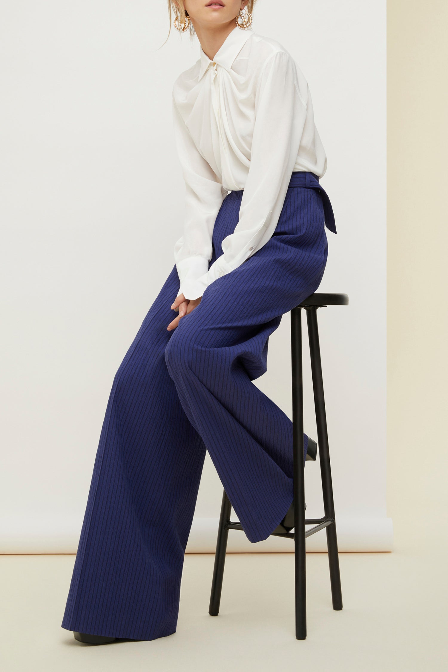 Pantalon ample en seersucker - Bleu Persan