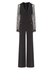 Combinaison E.Franchi manches en tulle - Noir