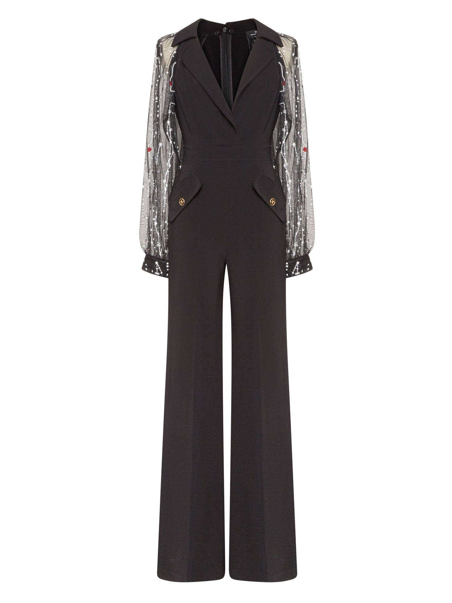 Combinaison E.Franchi manches en tulle - Noir