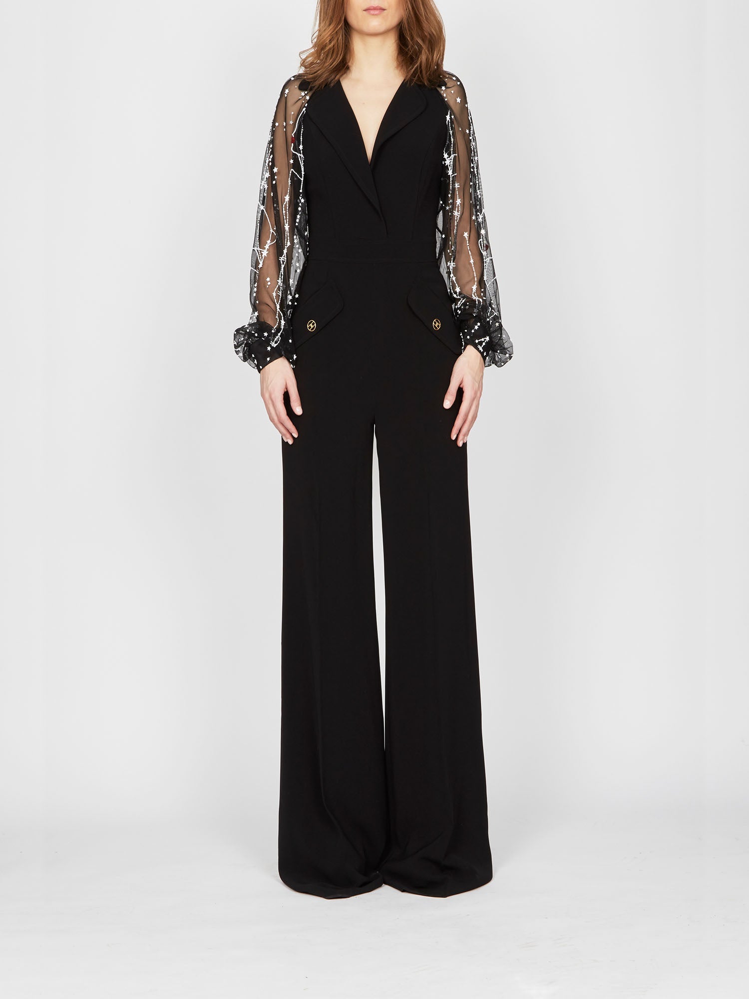 Combinaison E.Franchi manches en tulle - Noir