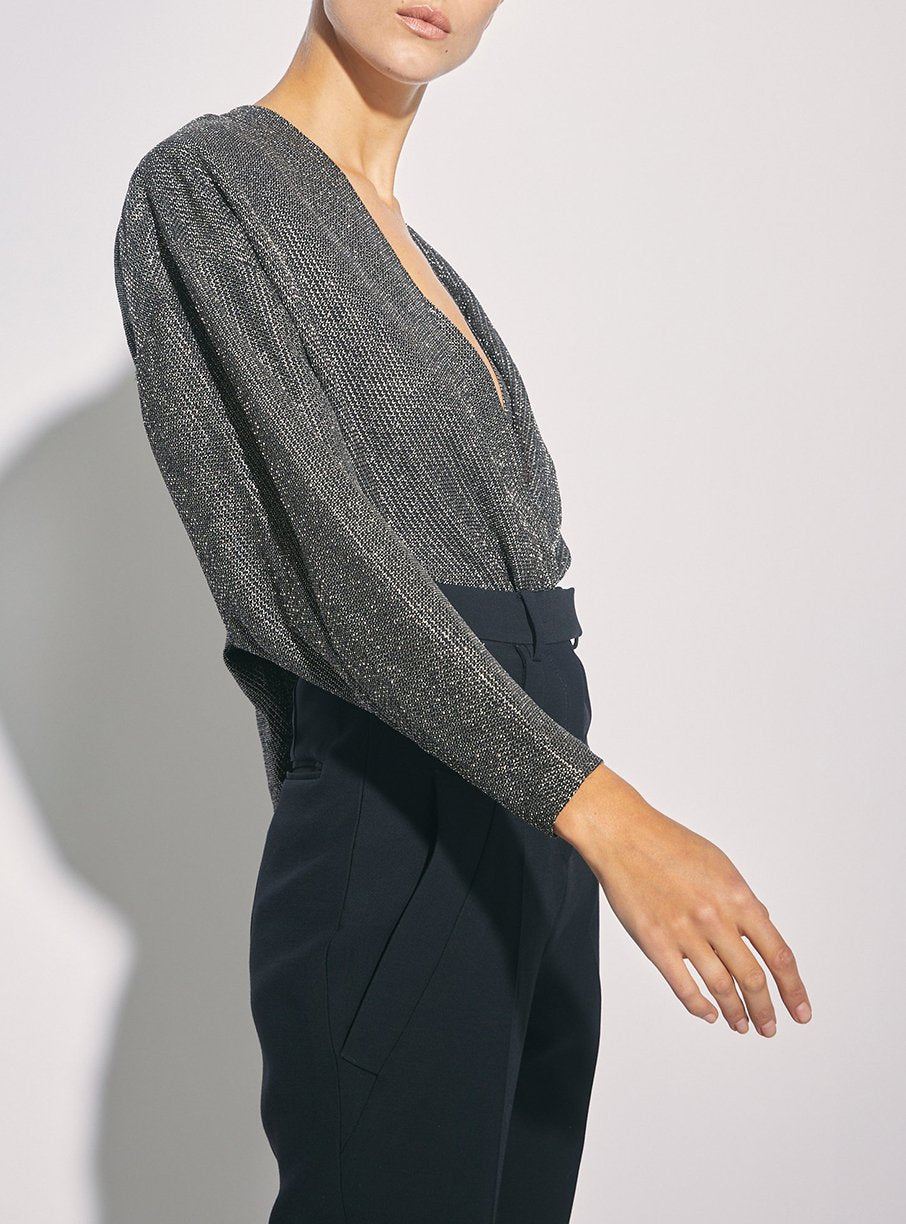 Top Banjo en soie - Black & Silver