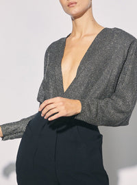 Top Banjo en soie - Black & Silver