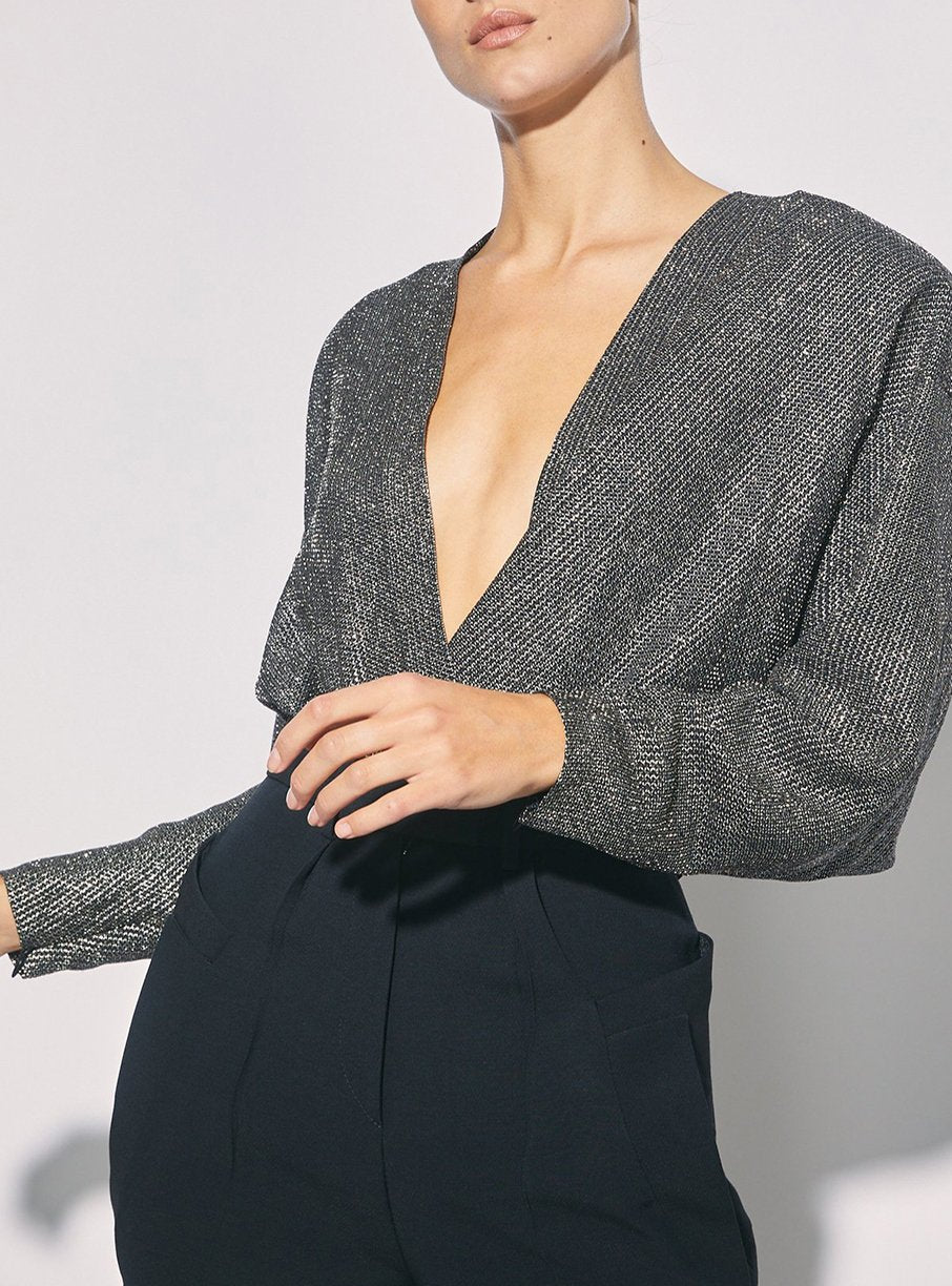 Top Banjo en soie - Black & Silver