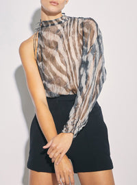 Top Gaiane en soie - Black Zebre Washed Grey