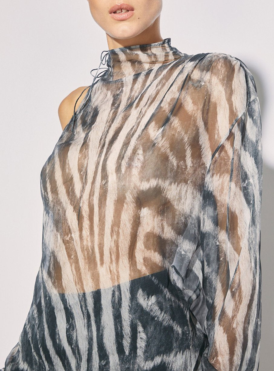 Top Gaiane en soie - Black Zebre Washed Grey
