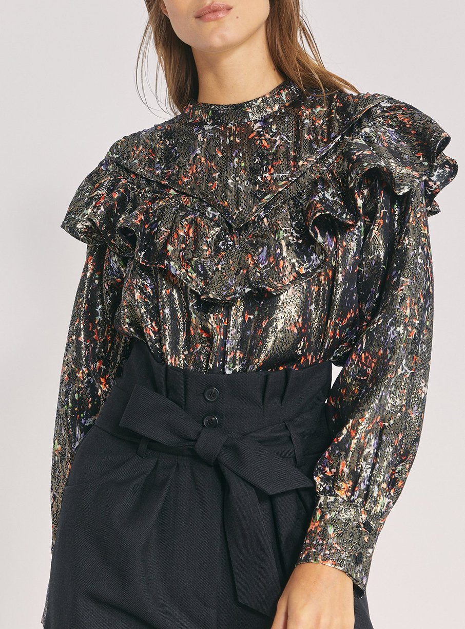 Top Meysam en soie - Black Multico