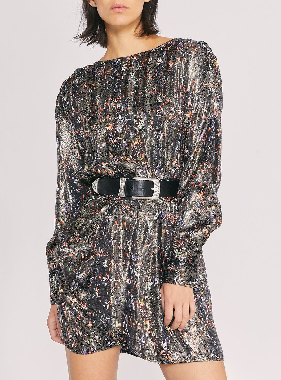 Robe Moseny en soie - Black Multico