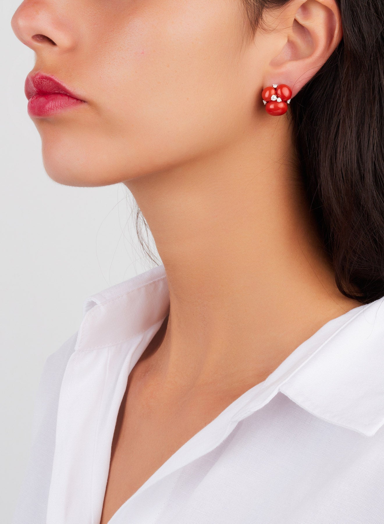 Boucles d'oreilles Capri en Or Blanc & Rose 18K & Diamant Blanc et Corail