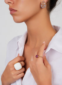Bague Nudo Solitaire en Or Blanc & Rose 18K & Rubis