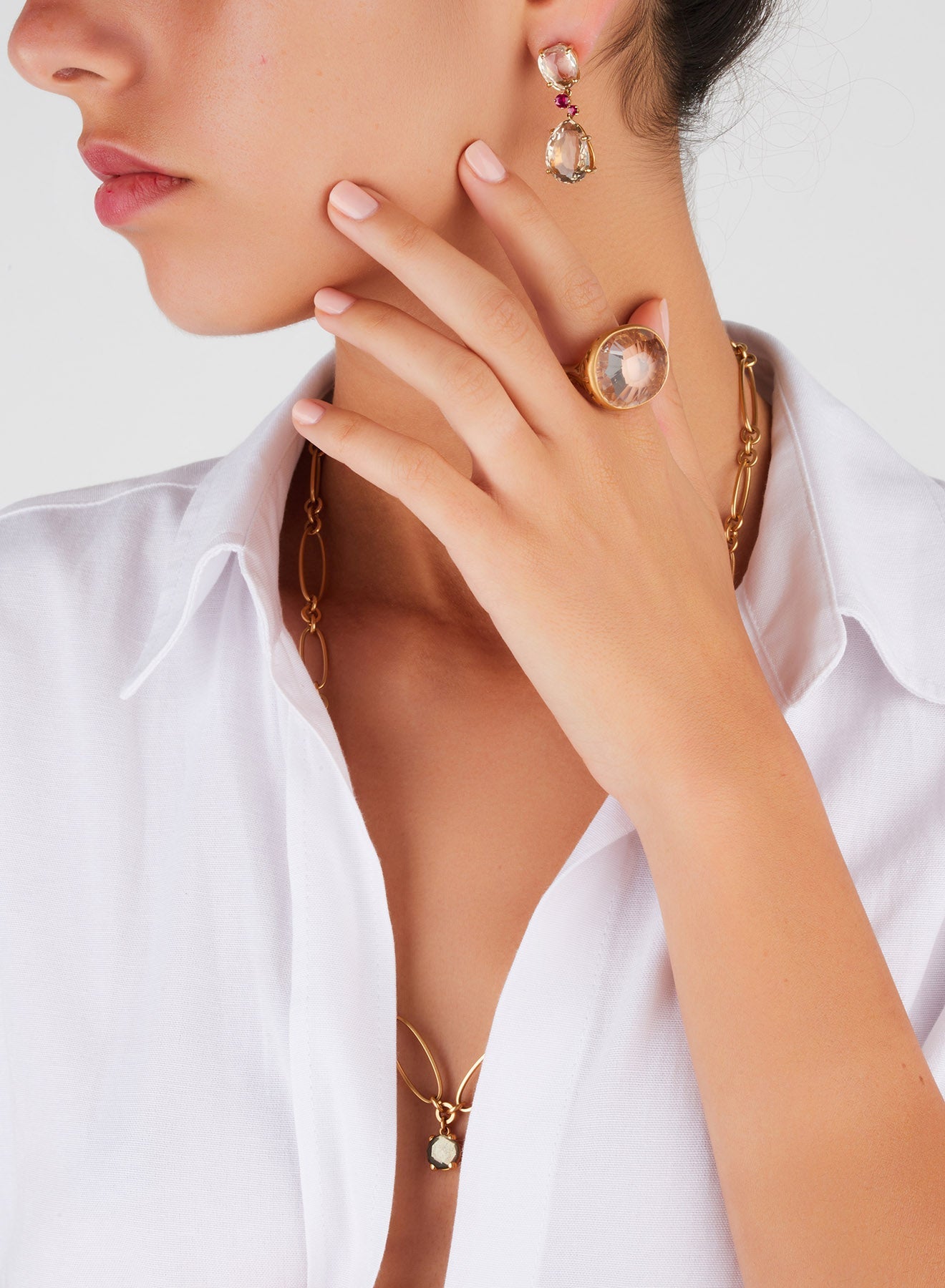 Bague Arabesque en Or Rose 18K & Cristal de Roche