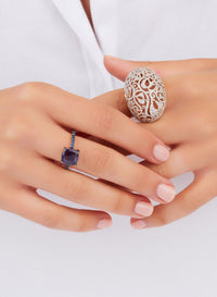 Bague Arabesque en Or Rose 18K & Diamant Blanc