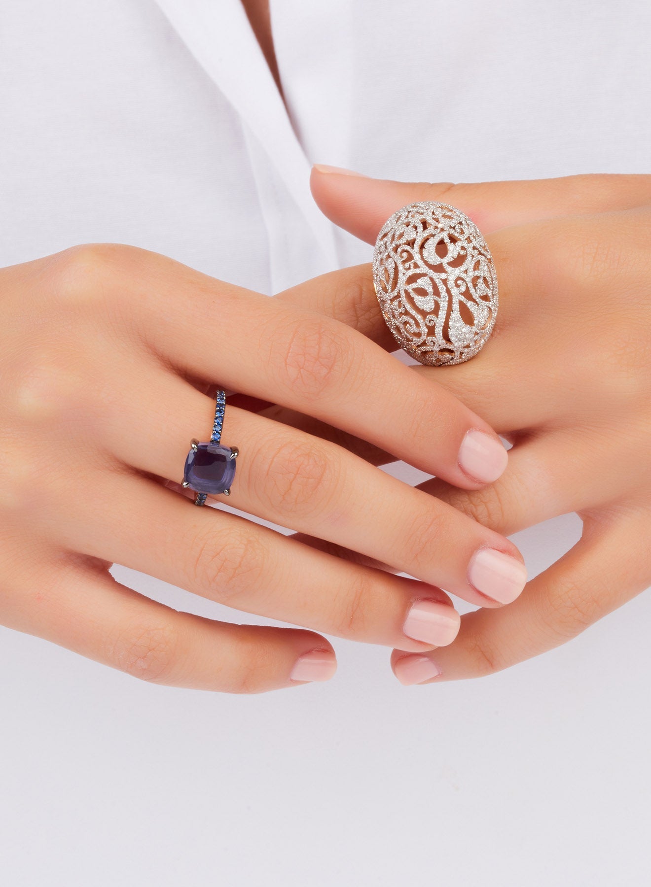 Bague Baby en Or Blanc 18K & Iolite et Saphir Bleu