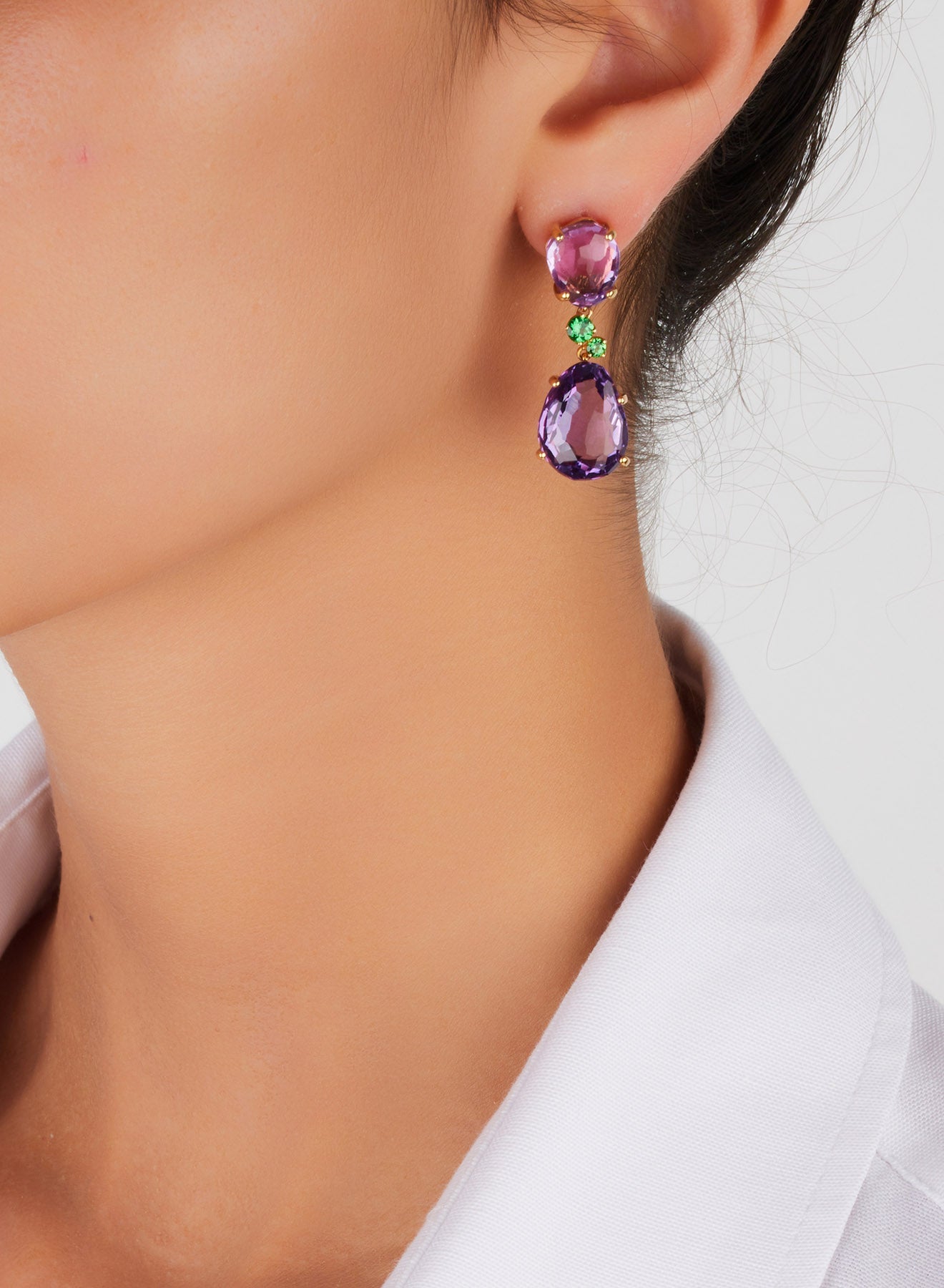 Boucles d'oreilles Bahia en Or Rose 18K & Améthyste et Grenat tsavorite