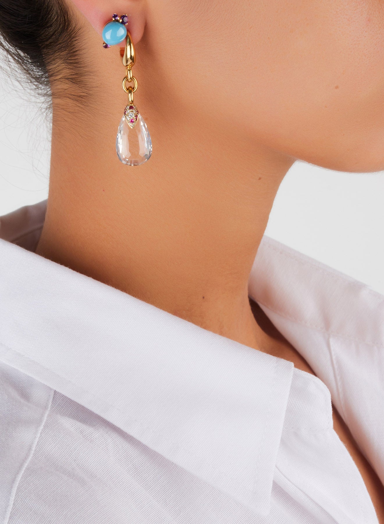 Boucles d'oreilles Pin Up en Or Rose & Blanc 18K & Rubis et Diamant Gris