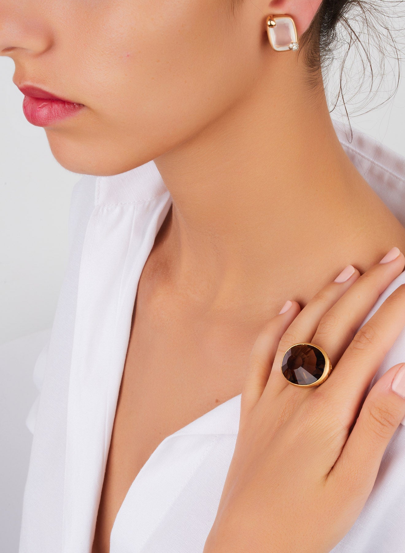 Boucles d'oreilles Ritratto en Or Rose & Blanc 18K & Quartz Blanc et Diamant Icy