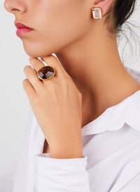 Boucles d'oreilles Ritratto en Or Rose & Blanc 18K & Quartz Blanc et Diamant Icy