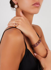 Mono boucle d'oreille Sabbia en Or Rose 18K & Diamant Gris et Saphir Rose