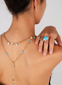 Bague Capri en Or Blanc & Rose 18K & Diamant Blanc et Turquoise