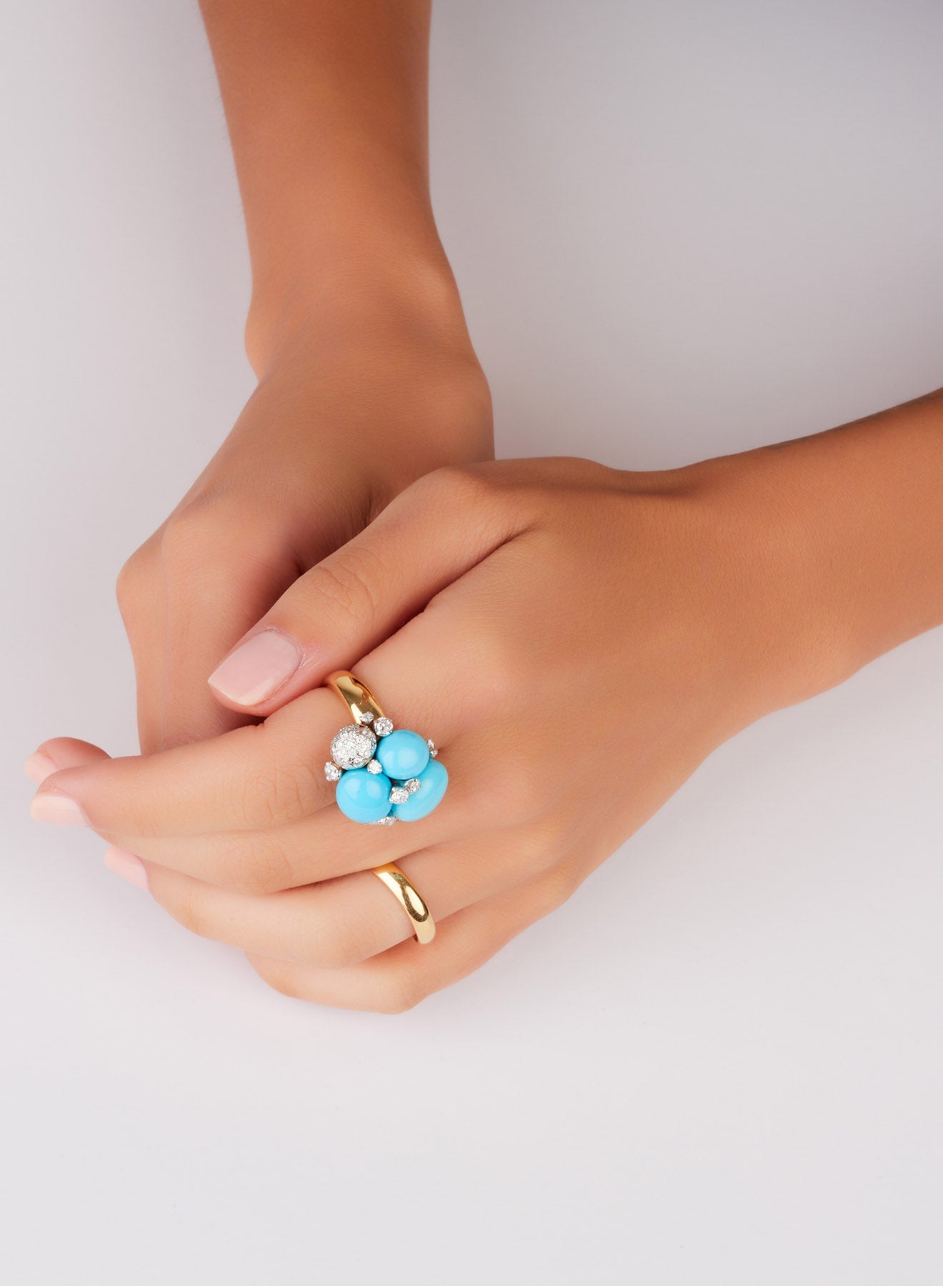 Bague Capri en Or Blanc & Rose 18K & Diamant Blanc et Turquoise