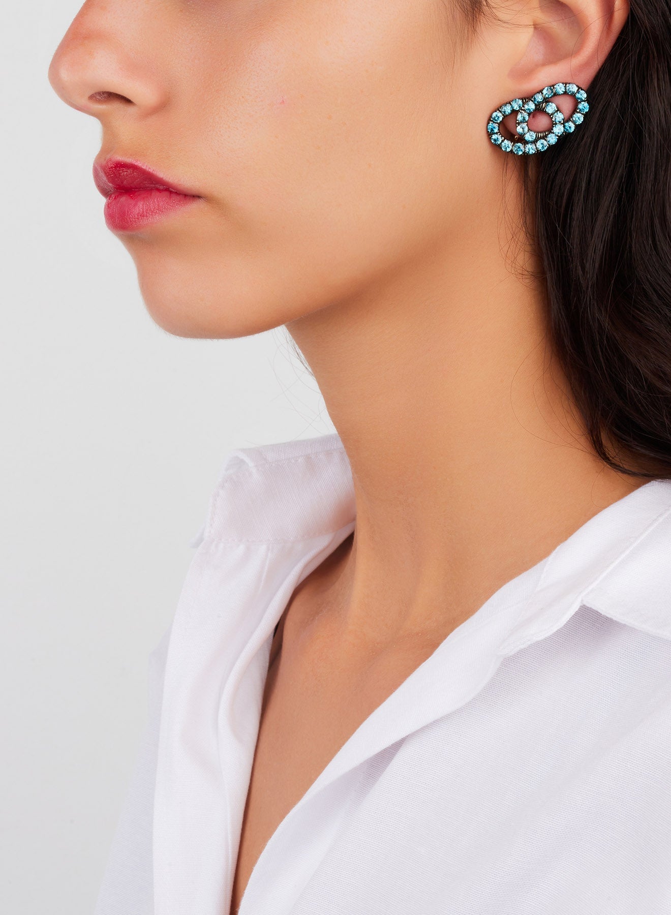 Boucles d'oreilles clips Tango en Or Rose 18K & Zircon Bleue