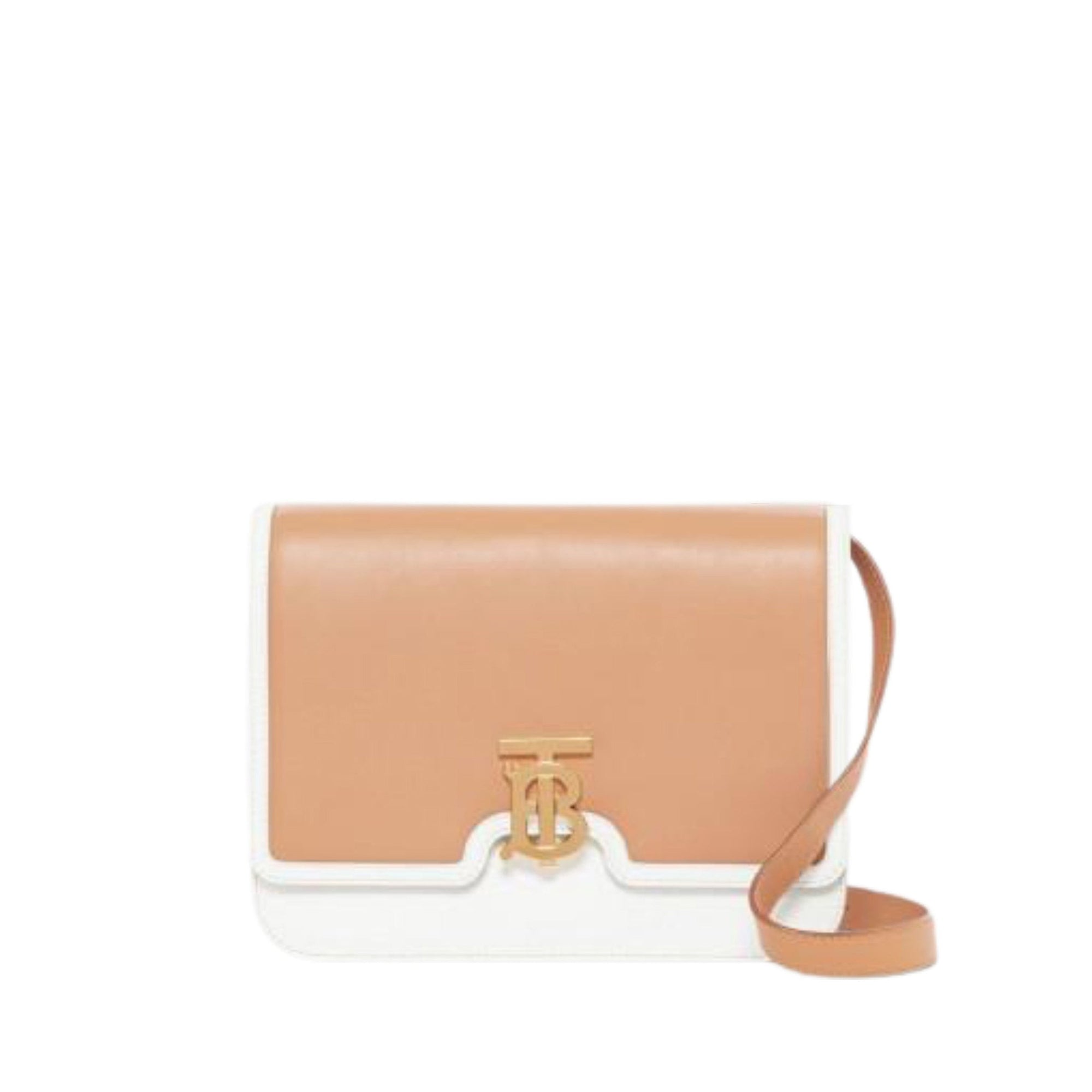 Sac TB moyen en cuir bicolore - Blanc Craie & Camel Clair