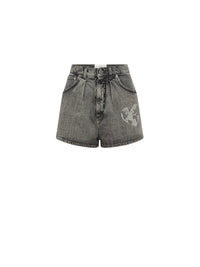 Short en jean taille haute - Gris