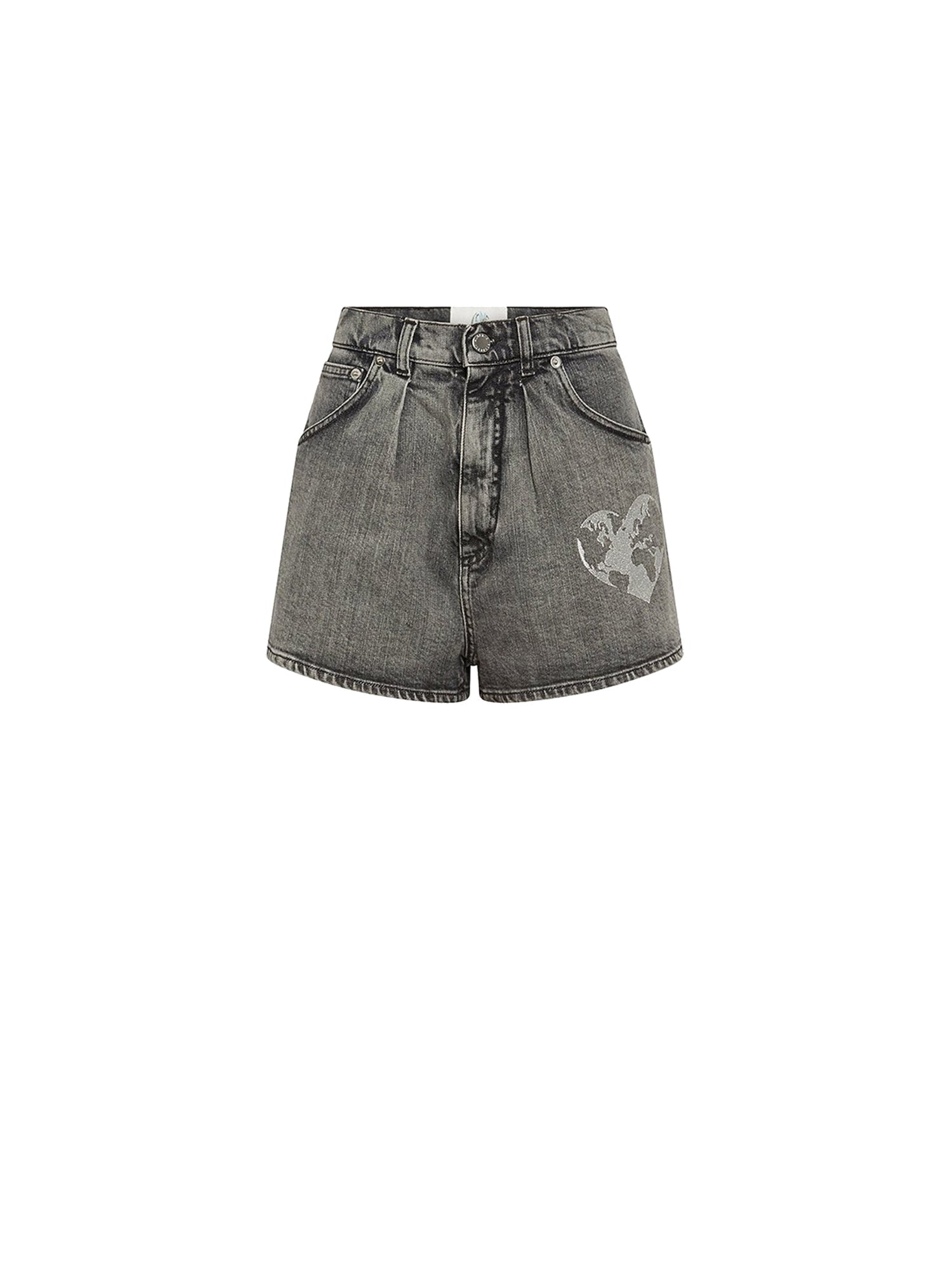 Short en jean taille haute - Gris