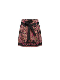 Short ceinturé A.Ferretti à imprimé arabesque - Noir & Rose