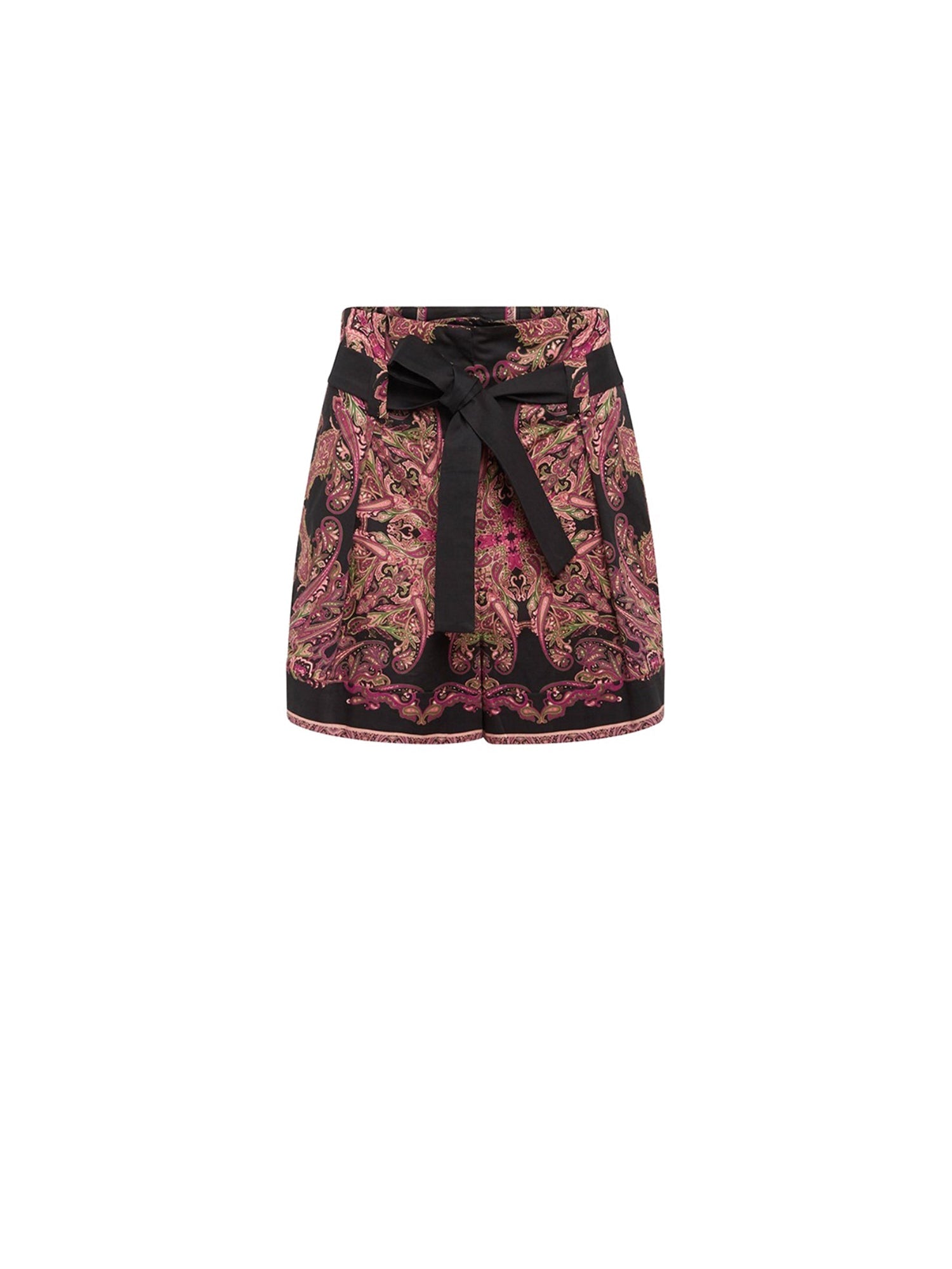 Short ceinturé A.Ferretti à imprimé arabesque - Noir & Rose