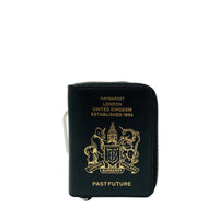 Portefeuille zippé en cuir avec imprimé passeport - Noir