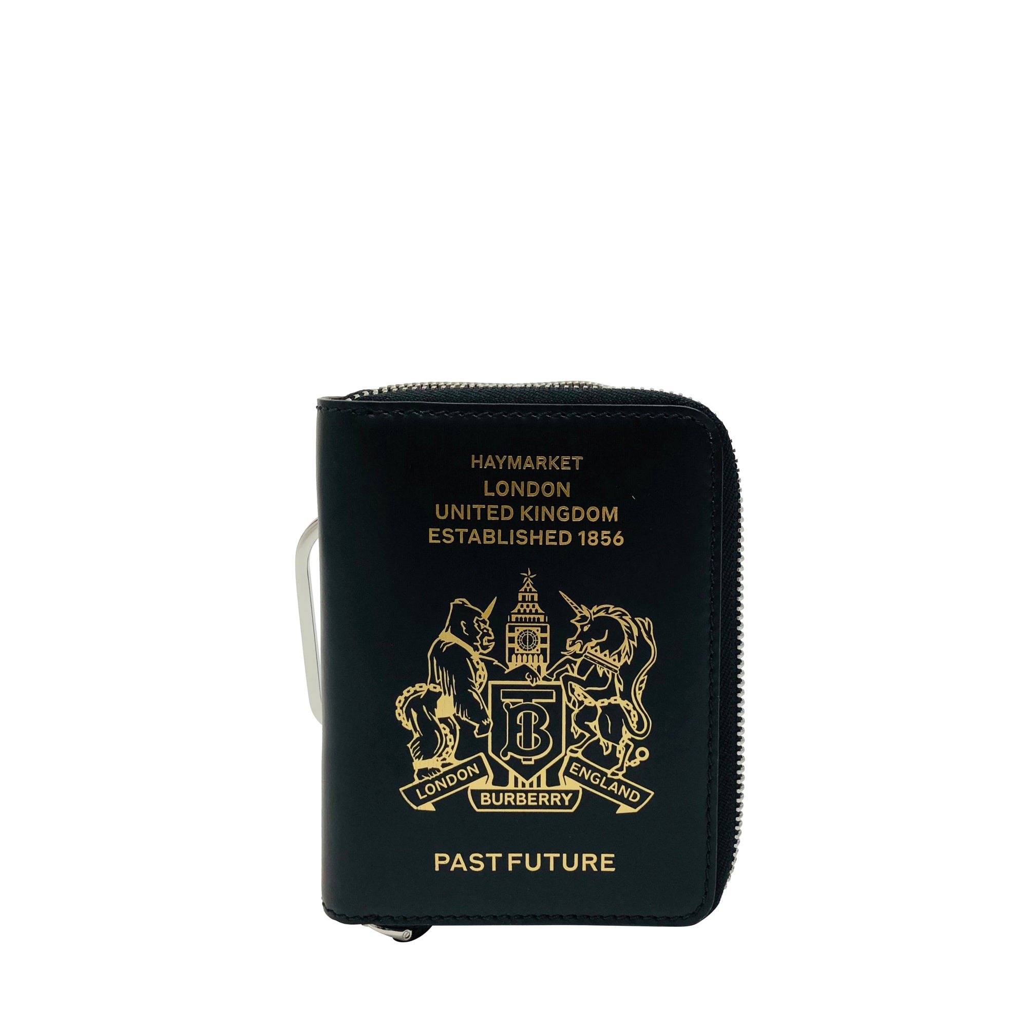 Portefeuille zippé en cuir avec imprimé passeport - Noir