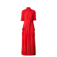 Robe à manches courtes en jersey froncé - Rouge vif