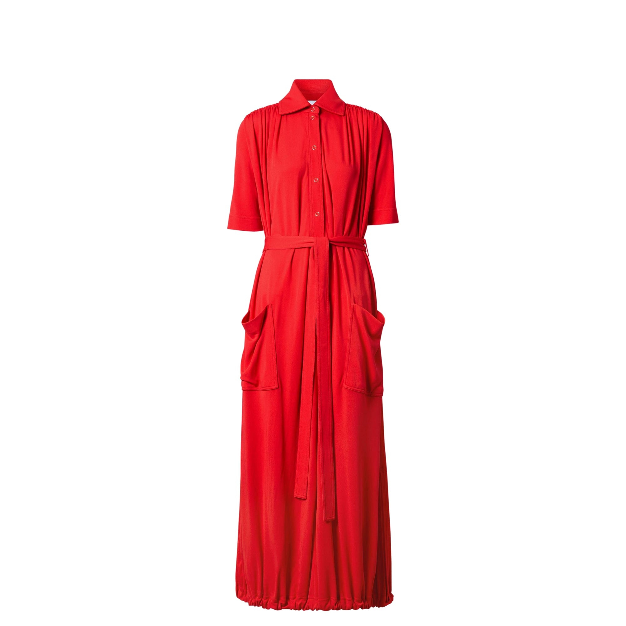 Robe à manches courtes en jersey froncé - Rouge vif