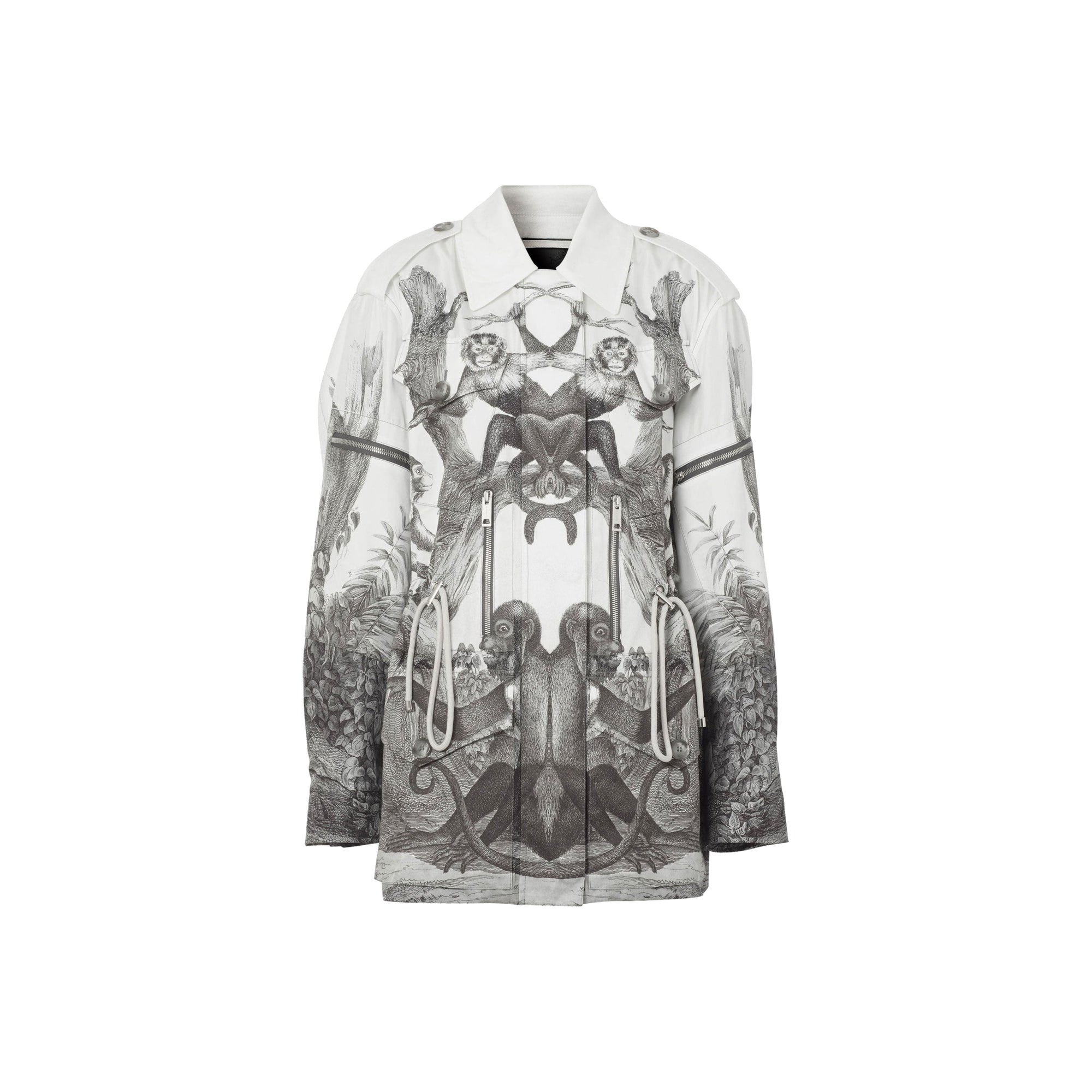 Veste utilitaire en gabardine de soie et coton à imprimé singe - Monochrome